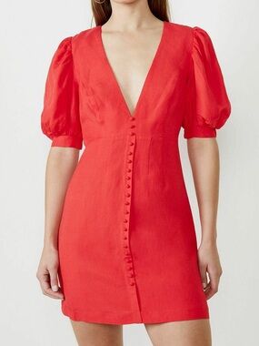 Bardot Talullah Mini Dress V-Neck Puff Sleeve